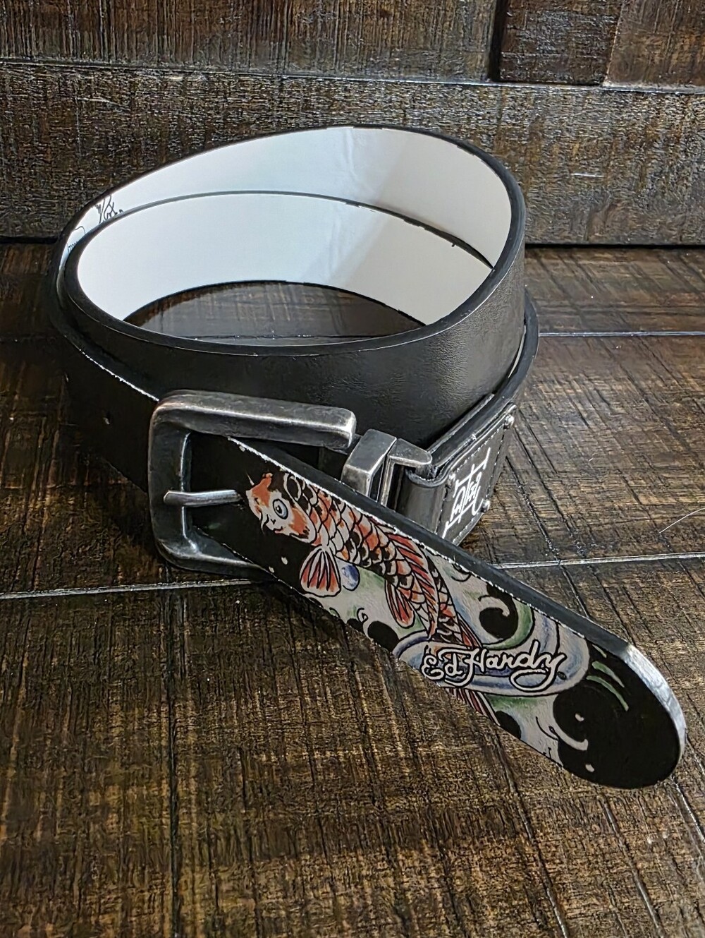 Ed Hardy Skull Fish Reversible Belt Black White Mens 34